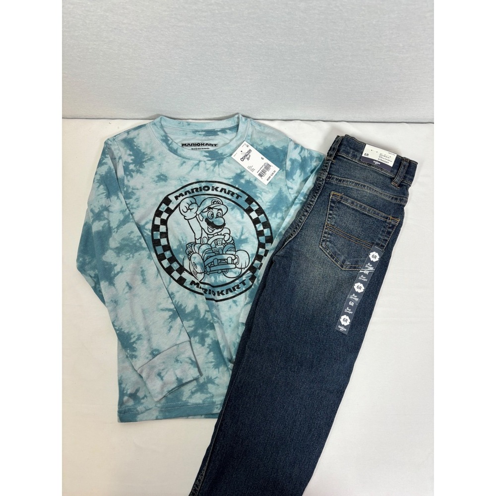 OshKosh B'gosh Mario Kart Tie Dye Shirt and Straight Jeans Set Boys Size 6R NEW